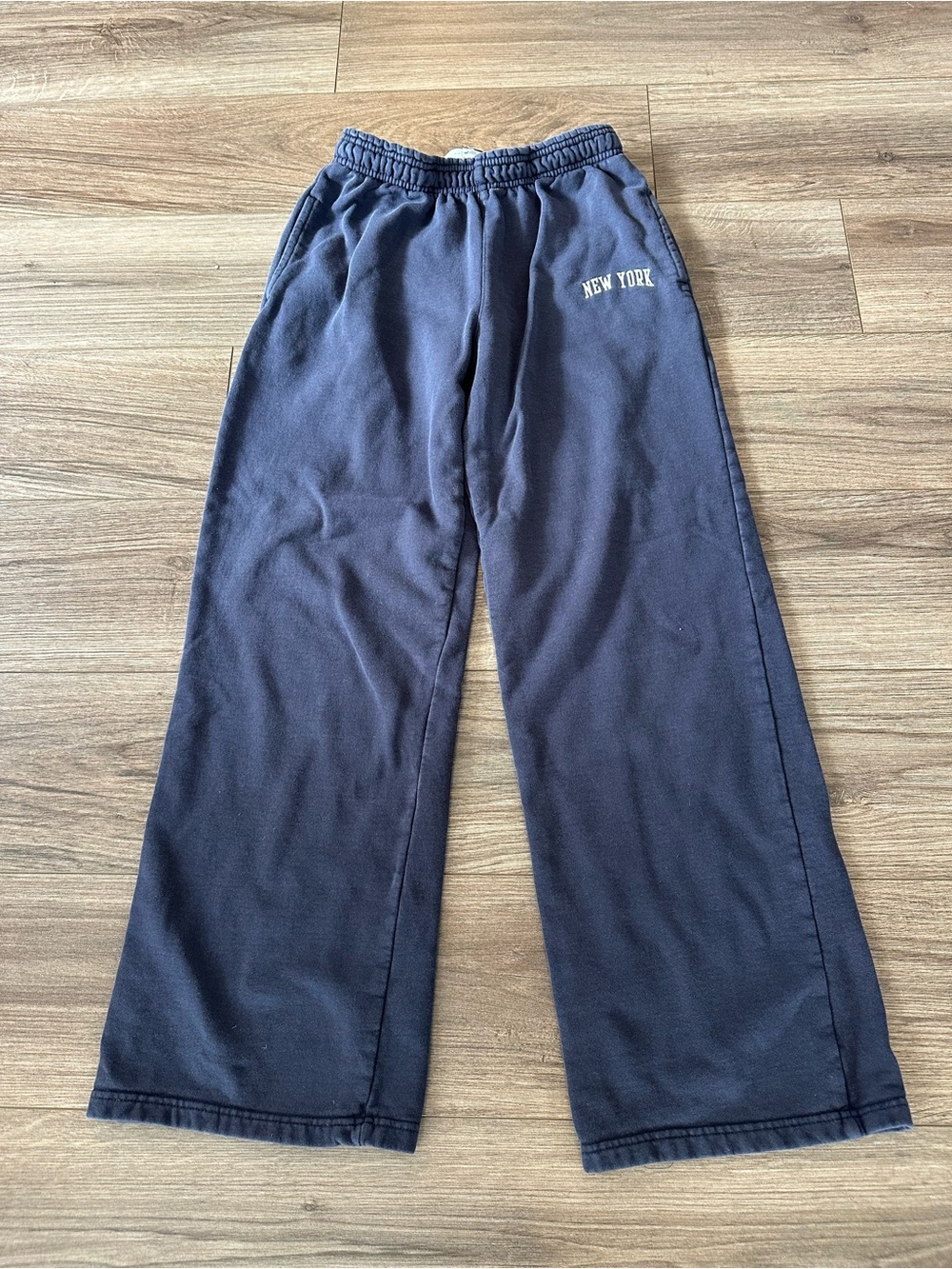 John Galt Navy Wide-Leg Sweatpants with "New York" Print